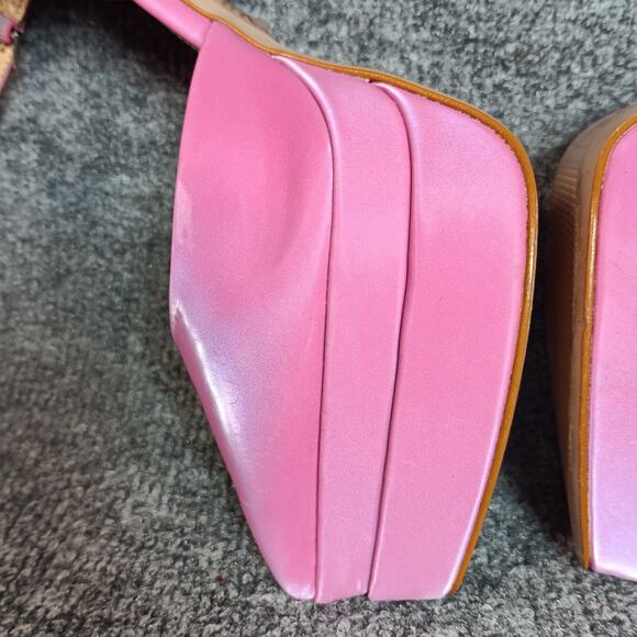 Schutz Elysee Heels Double Platform 8.5 Pink Ankle Strap Pointy Toe Block Dress - Picture 7 of 16